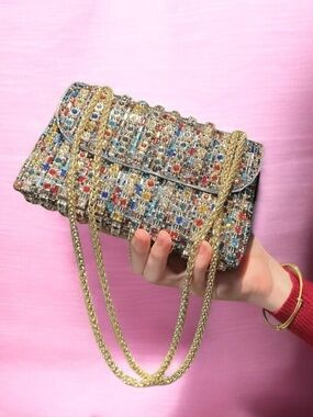 🔥🔥🆕Bling Elegant Multi colored Gold Clutch Rhinestone Bag